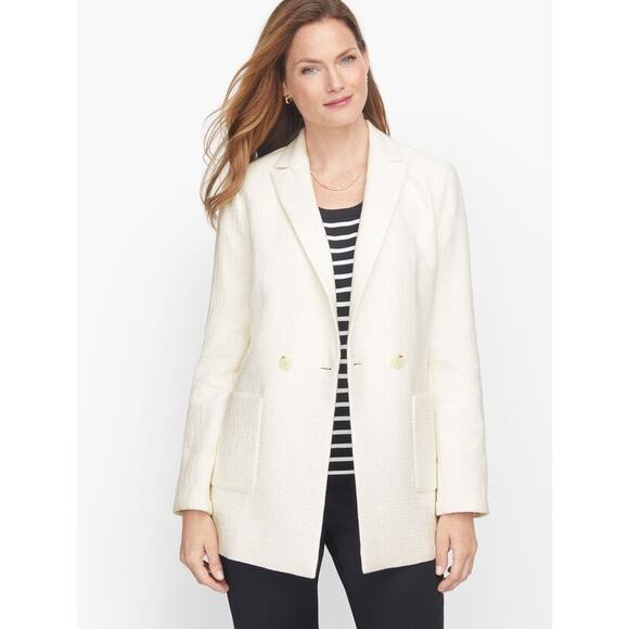 Talbots Textured Double-Breasted Blazer White Ivory Plus Size 16W - Picture 1 of 14